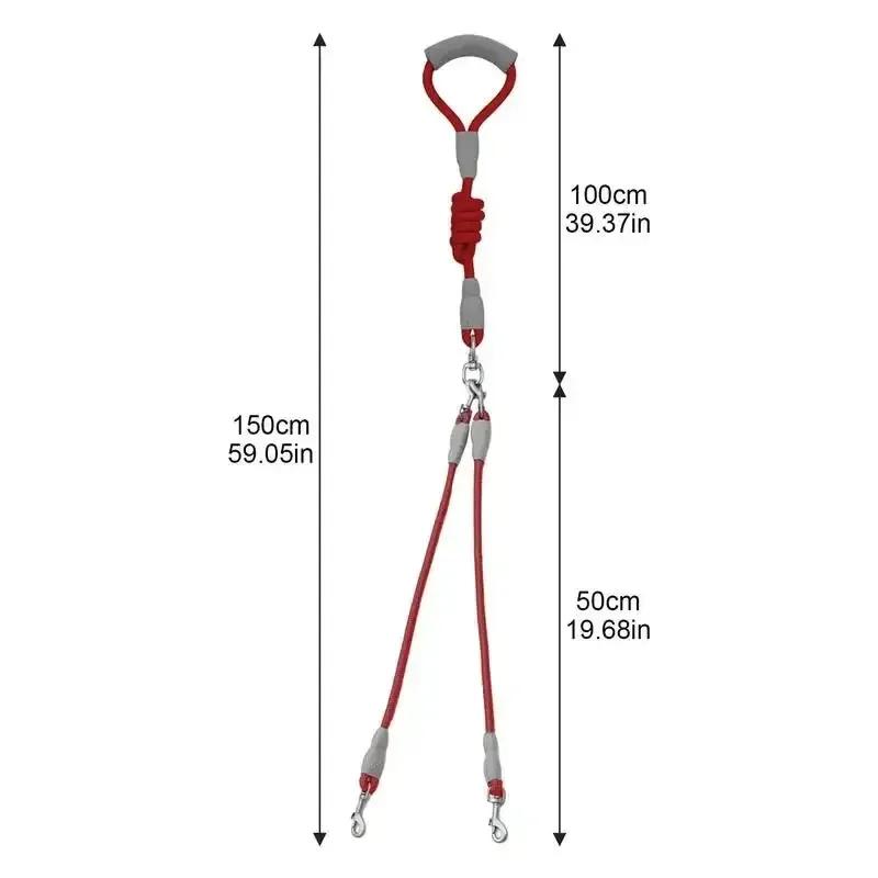 Pet Dual Head Dog Walking Rope One Drag Two Traction Rope Anti Winding and Detachable Leads for Hands Rope for Medium Large Dog