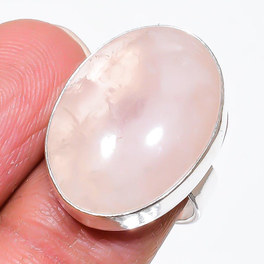 Natural Rose Quartz Gemstone 925 Sterling Silver Jewelry Ring Size 7 AR-16419
