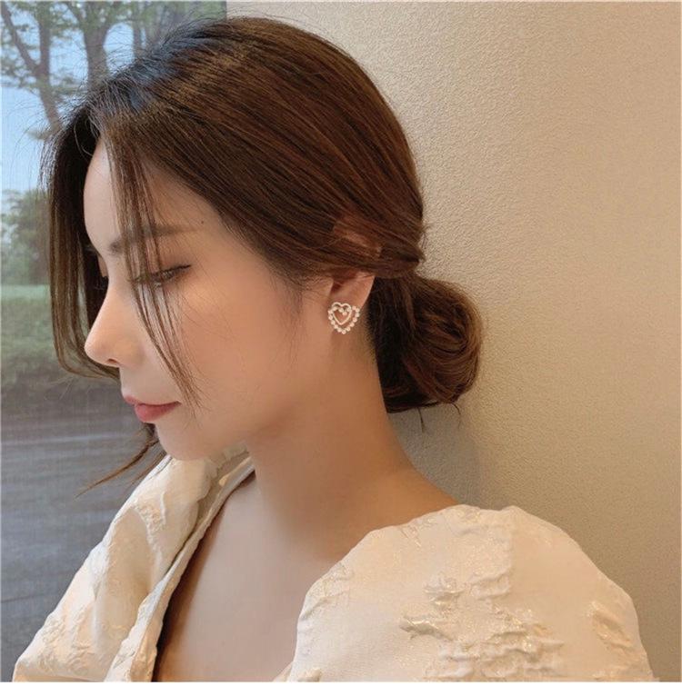 925 Sterling Silver French Pearl Sweet Heart Earrings for Women