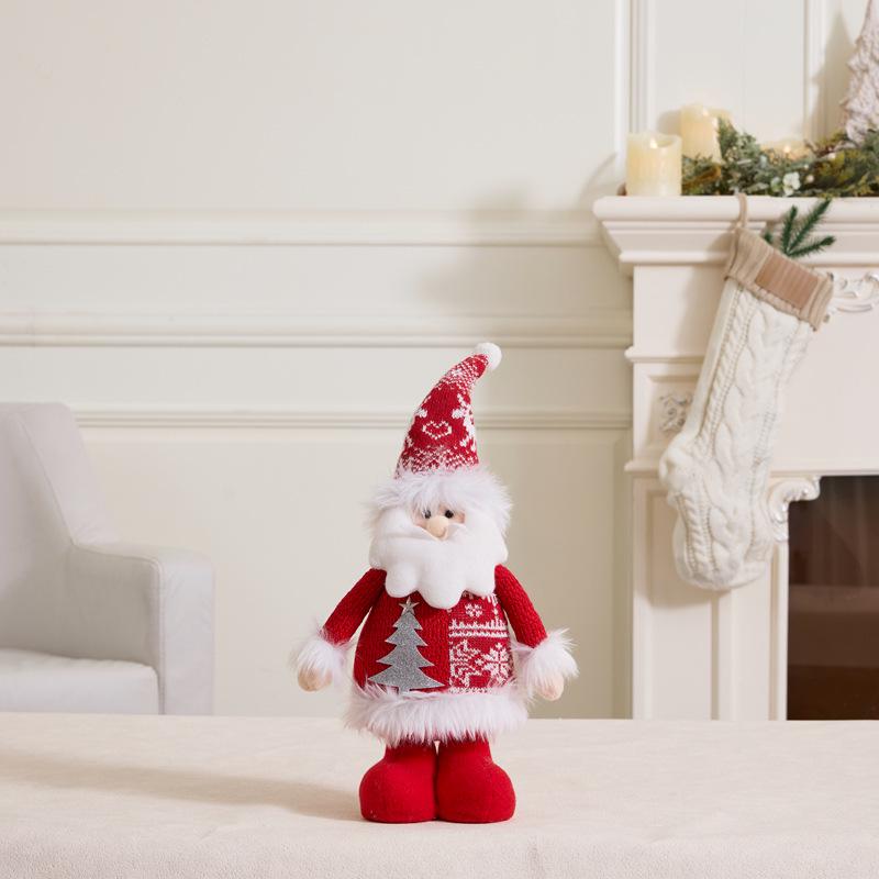 Christmas Snowflake Plush Doll with Retractable Stand - Red & White Snowman, Deer, Bear Ornament