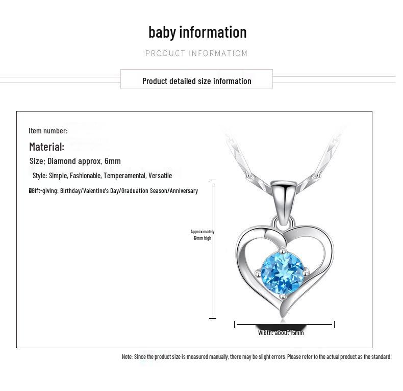 Girlish Heart 925 Sterling Silver Clavicle Necklace - Love Heart Pendant Gift for Women: Christmas, Valentine's, Student, Girlfriend