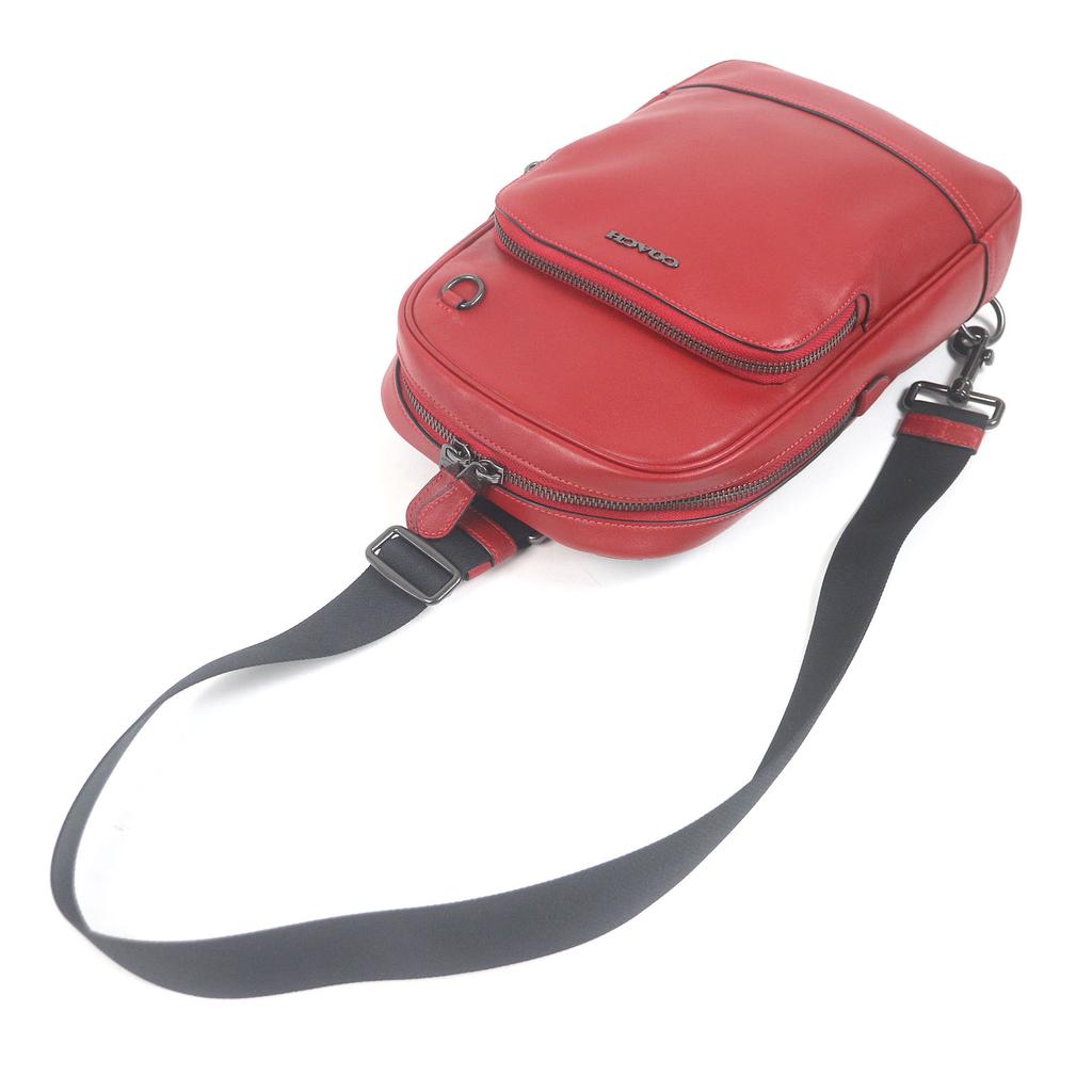 Excellent COACH Sling bag Graham Logo Silver Metal Red leather mens C2931 Used