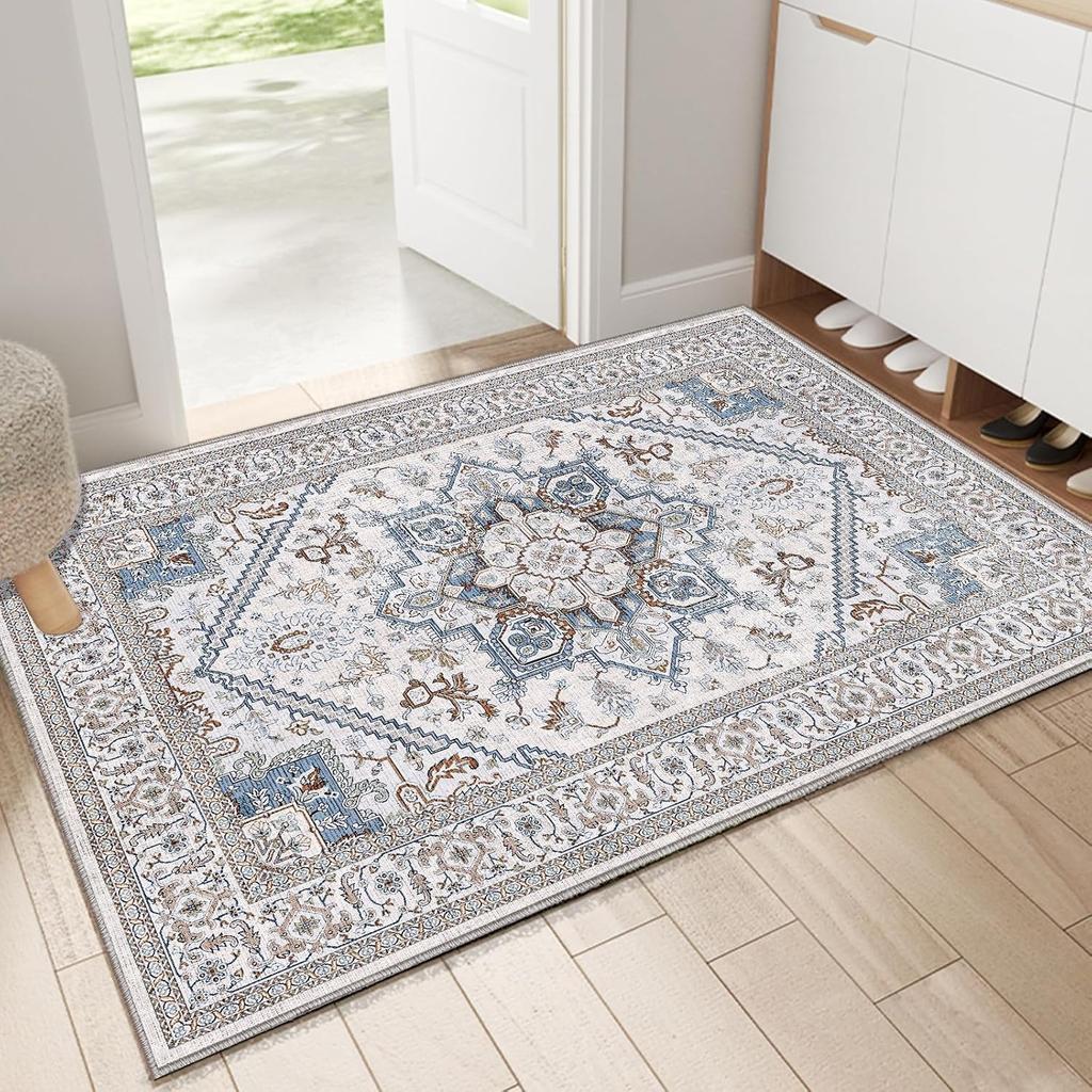 Boho Persian Geometric Pattern Door Mat Classic Home Decor Non-Slip Carpet Ethnic Style Art Line Entrance Rug for Indoor Outdoor