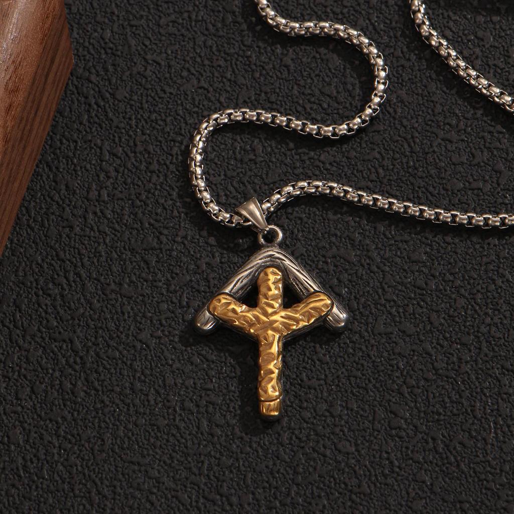 Men's Retro Color Block Hammered Branch Pendant Necklace with Stainless Steel Long Box Chain