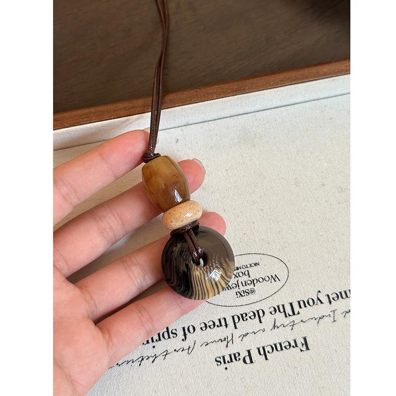 Ретро этническое керамическое овальное подвесное ожерелье с цепочкой на ключицу