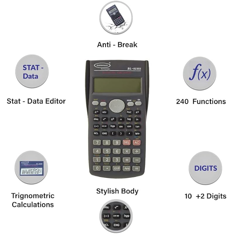 Bambalio BL82MS 240 Functions and 2 Line Display Scientific Calculator, 3 Years Warranty