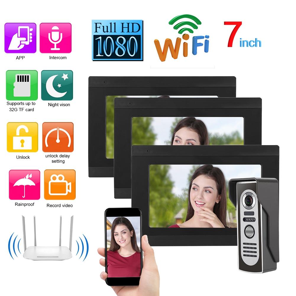 7in 1080P 3 Monitors Video Intercom Wired Wifi Doorbell Night Vision Door Camera