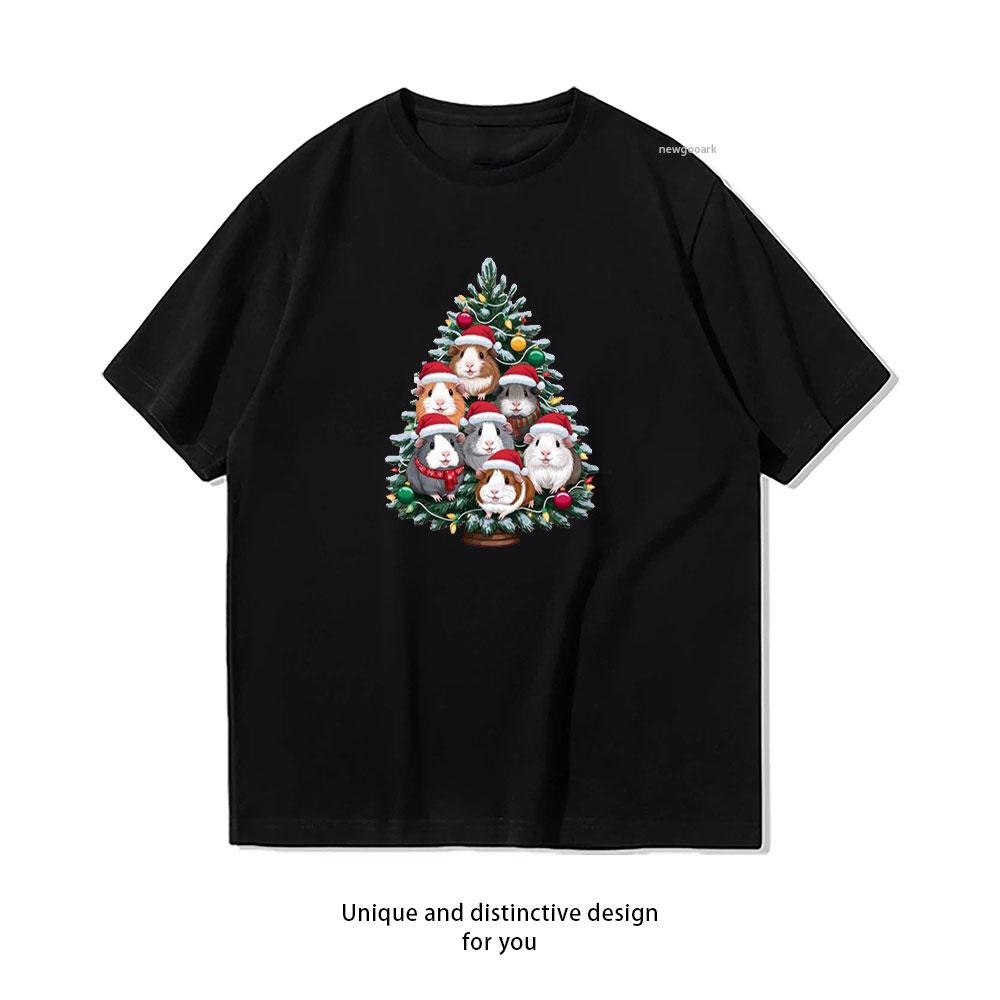 Guinea Pig Christmas Tree Graphic T Shirts Woman Man Kawaii Creative Cartoon Tshirt Classic Oneck Cotton Shortsleev Camisetas