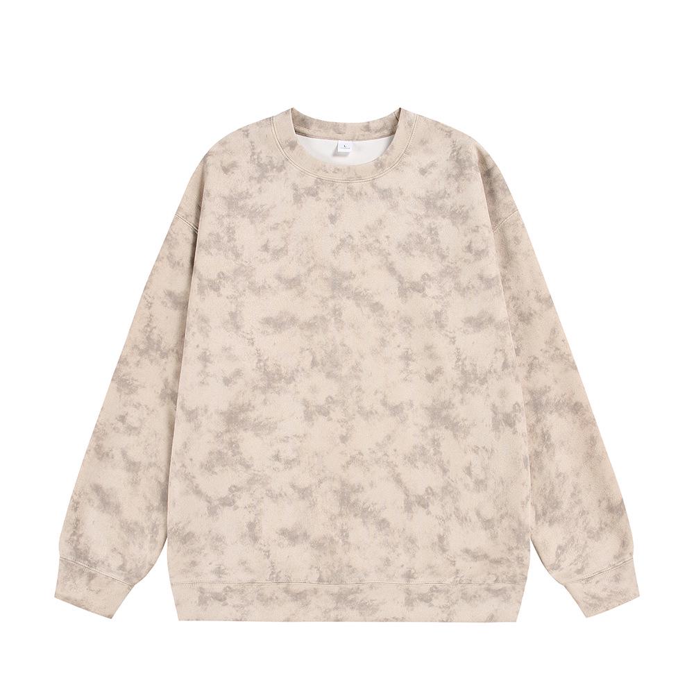 Men's Autumn Casual 360g Heavyweight Tie-dye Suede Fleece Round Neck Hoodie Jacket