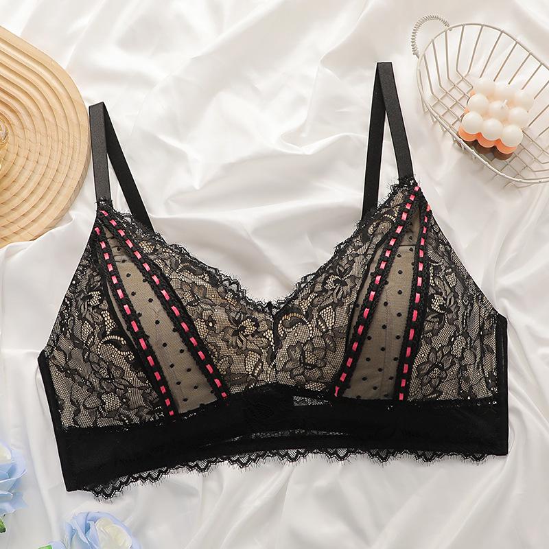Sexy Ultra-Thin Eyelash Lace Plus Size French Lingerie Large Breasts Show Small Anti-Sagging Vest Bra