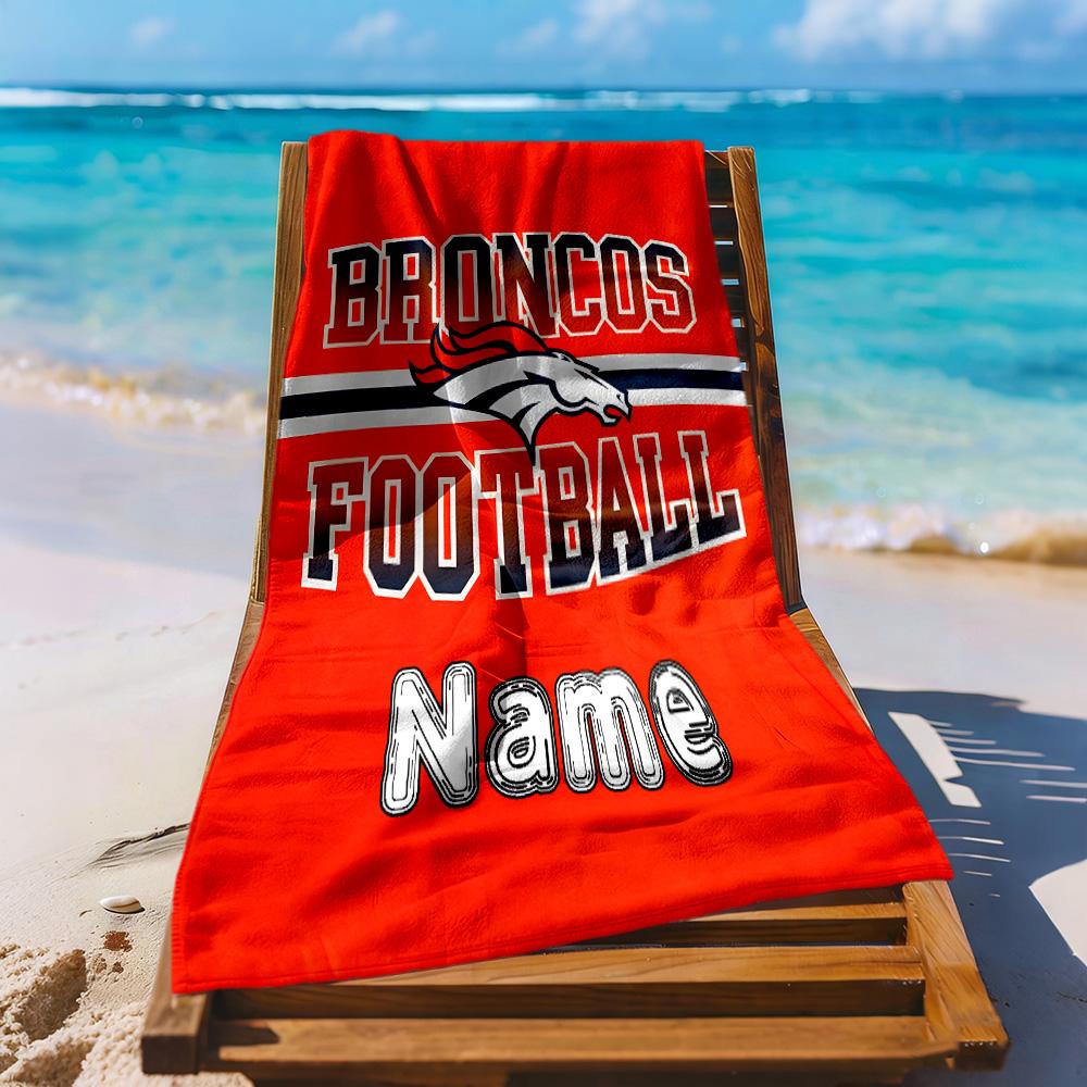 Denver Broncos Football Customize Your Name Beach Towel Super Soft & Absorbent Suitable for Swimming Gym Camping Yoga Vacation