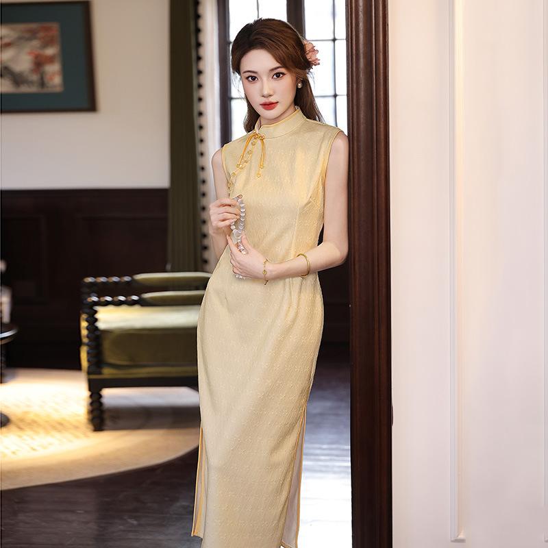 Yellow sleeveless national style new Chinese Suzhou long cheongsam improved young 1011 new women's high sense summer