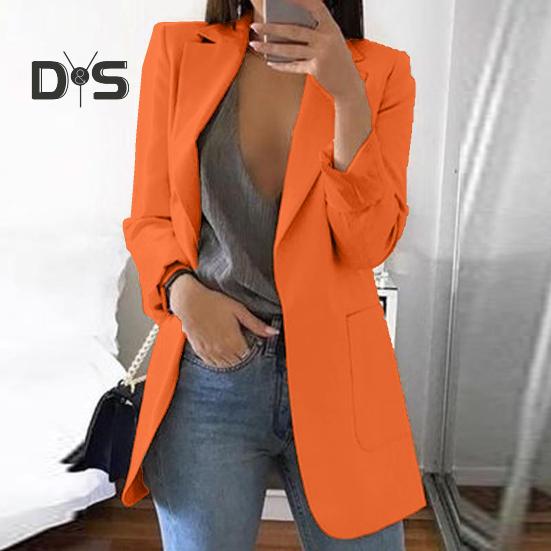 Women Suit Coat Lapel Long Sleeve Open Front Suit Jacket with Pockets Slim Fit Solid Color Business Office Lady Outwear