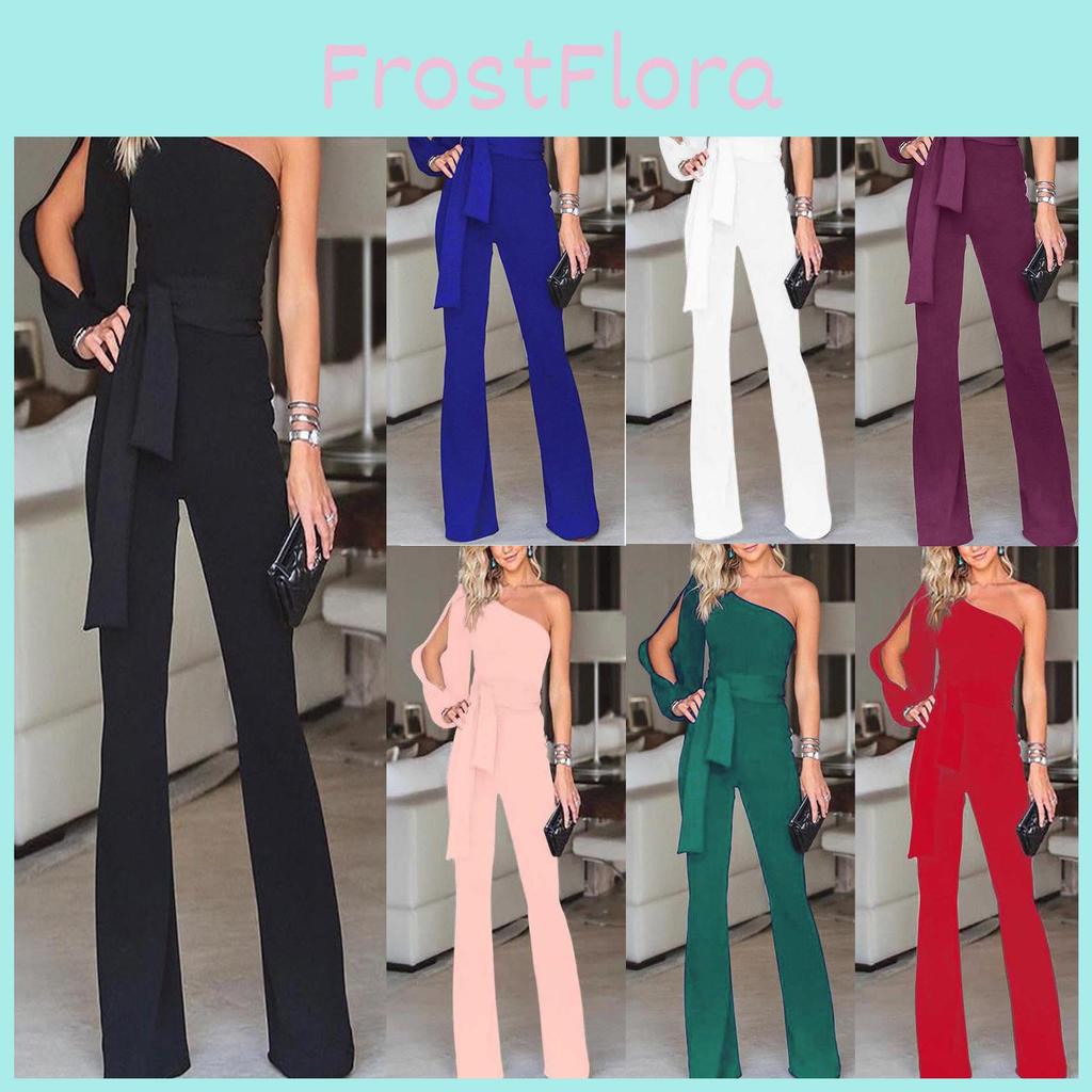 Elegante Damen Jumpsuits mit Bindegürtel und ausgestelltem Bein, Mode Ein Schulter Sexy Overalls für mühelosen Stil