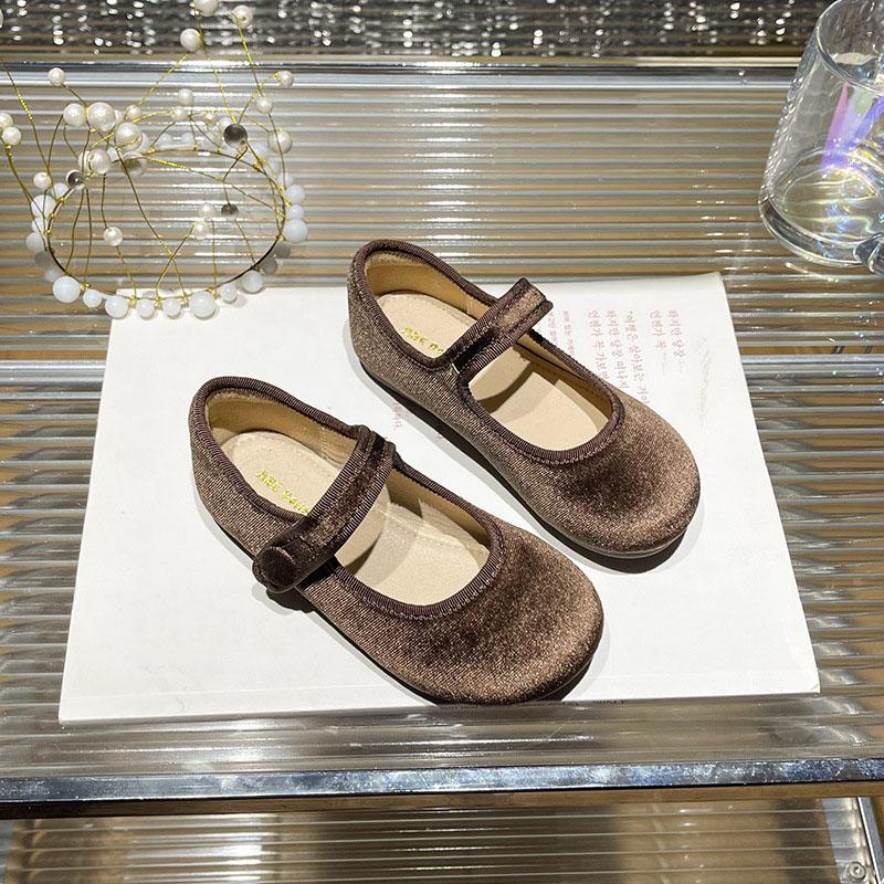 Pantofi Mary Jane din catifea Copii Fete Toamna Iarna Moda Velour Solid Princess Dressy Pantofi plati