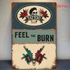 Vintage Metal Wall Art Sign  Tattoo Studio Rustic Tin Sign with Skull  Floral Design Feel the Burn Text for Home Porch