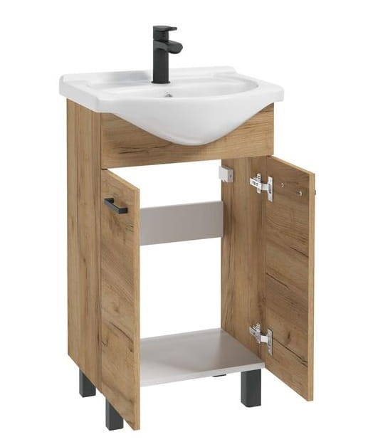 Badezimmerschrank mit Waschbecken auf Beinen, Craft-Eiche, 50 cm, Mea