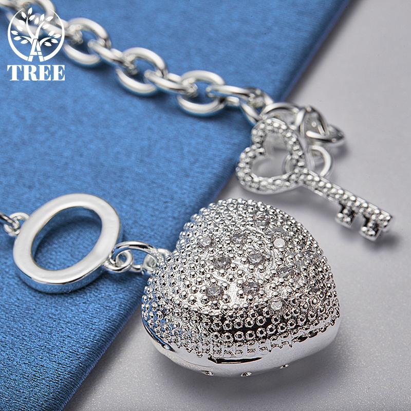 925 Sterling Silver AAA Zircon Heart Bracelet Jewelry