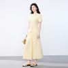 JOY SPEAKER Women's 2025 Summer Round Neck Pleated Waist Midi Dress