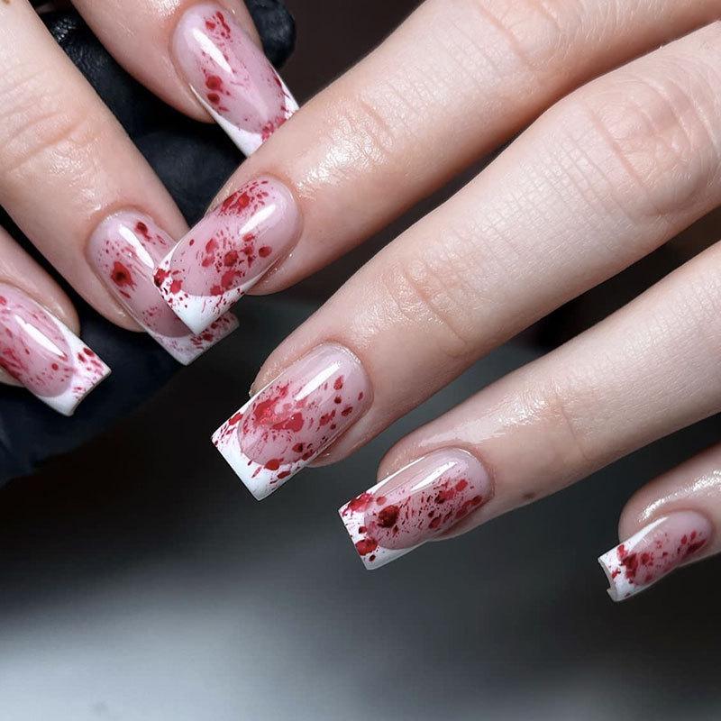 

Halloween Bloodstain French Square Fake Nails - Wearable & Removable