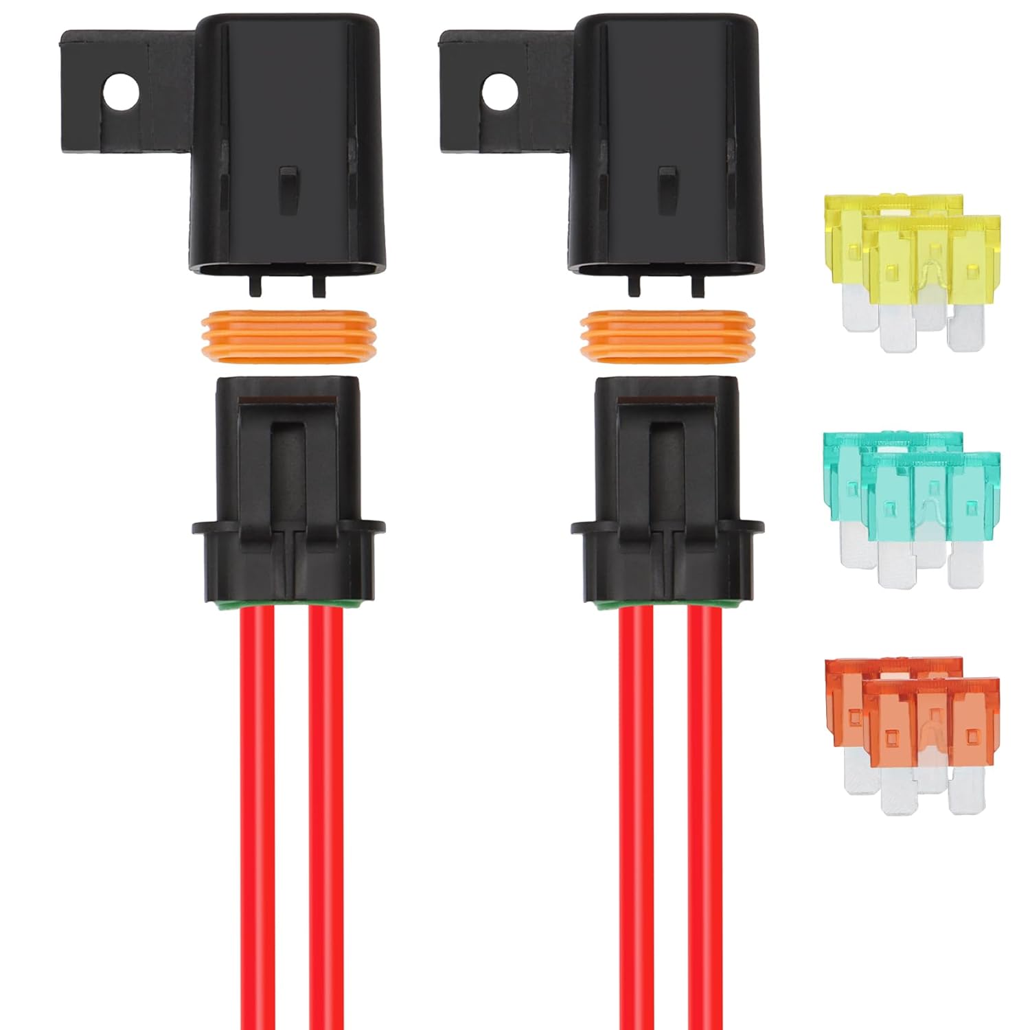 6 Pack 12V Inline Waterproof Fuse Holder, 4mm² Pre-Wired Kit, with 20 Amp 30 Amp 40 Amp ATC/ATO Blade Fuses, Heavy Duty Inline Fuse Holder for 2