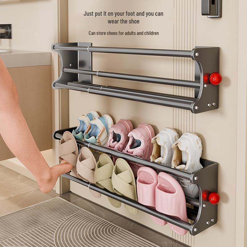 Retractable Magnetic Double-Layer Shoe Rack - Instant Suction, No Installation Needed, Ideal Entryway Organizer, New Model.