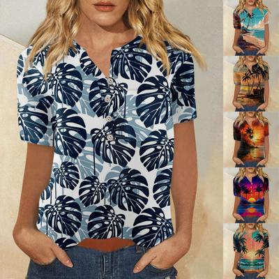 Hawaiian Shirt For Women Button Down Fashion Casual Print Short Sleeve Shirts Blouse