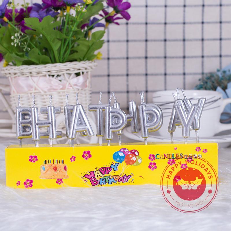 Happy Birthday Candle Pearl Gold Silver Purple Pink Letter Candle Lamp Creative Cake Baking Festival Decorative Products