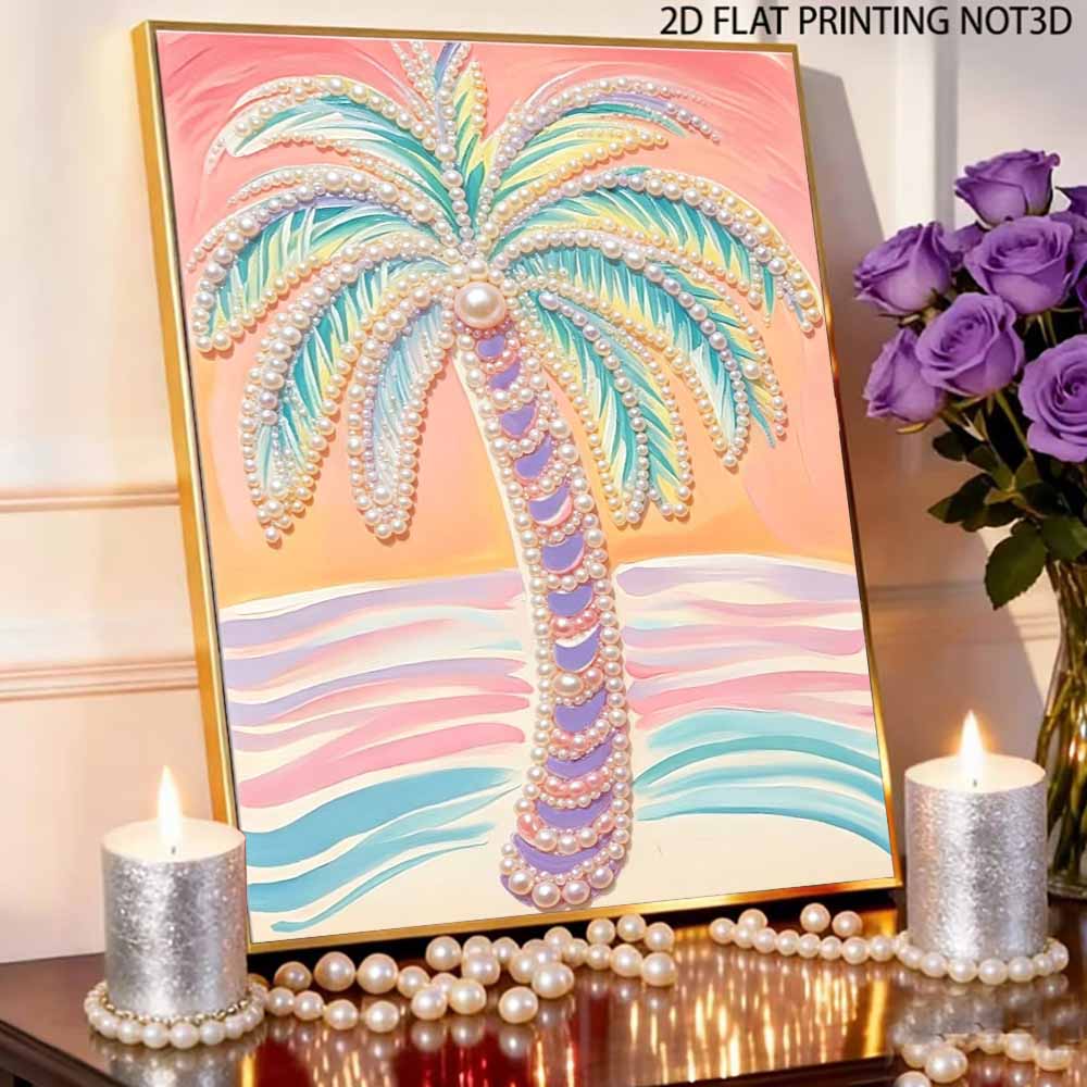 30x40cm Coconut Tree Pearl Painting Kit Frameless DIY Pearl Diamond Art for Adults & Beginners Handmade Gem Art Home Wall Decor & Gift Idea