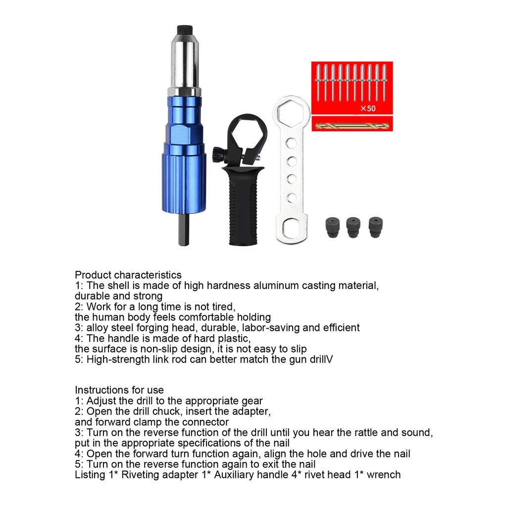 Electric Rivet Gun Adapter Aluminum Casting Housing Non-slip Handle for Cordless Drill Electric Riveting Riveter Insert