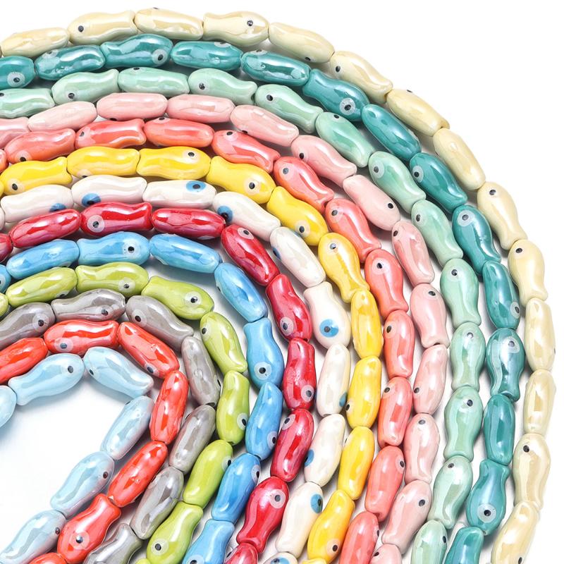 10Pcs/Lot Colorful 10X20Mm Fish-Shaped Beads Ceramic Spacer Loose Bead For Jewelry Making Findings Diy Bracelet Necklace