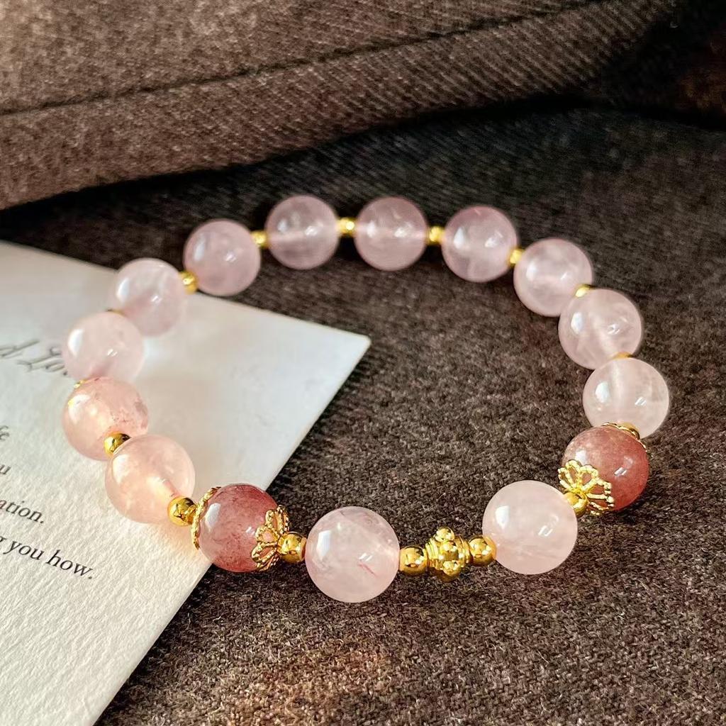 Retro High Quality Natural Pink (Dyed) Strawberry Crystal Bracelet Bracelet.