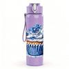 1PC Blue Frosted Cupcake 750ml Color Plastic Sports Water Bottle Leakproof Flip Straw Lid Suitable for Sports Office Home Use