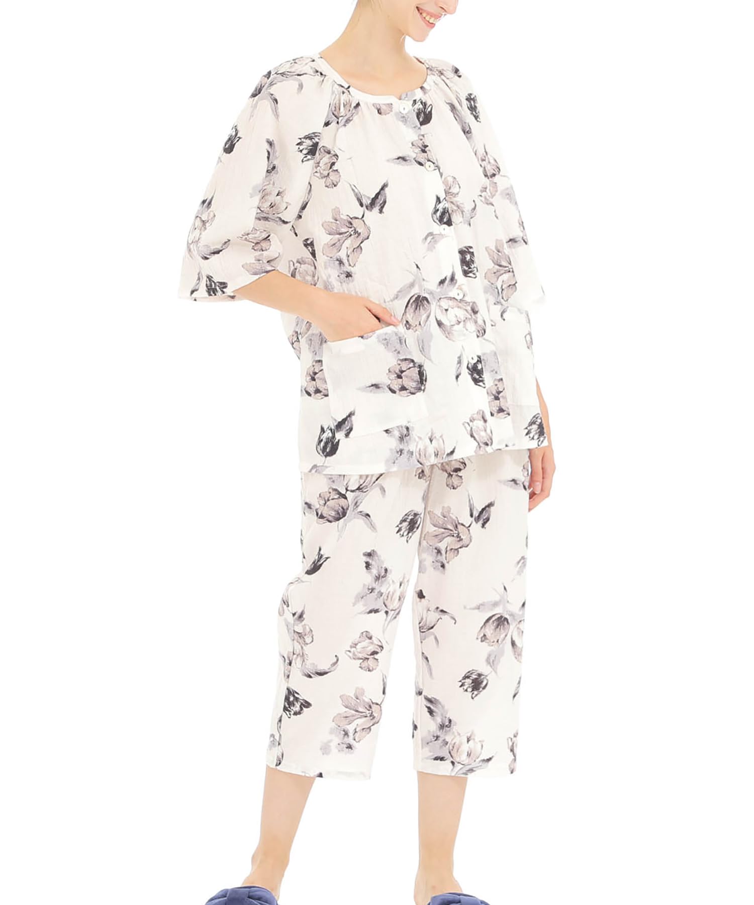 

Narue Shirred Voile Tulip Raglan Sleeve Pajama Beige Women s Set, бежевый