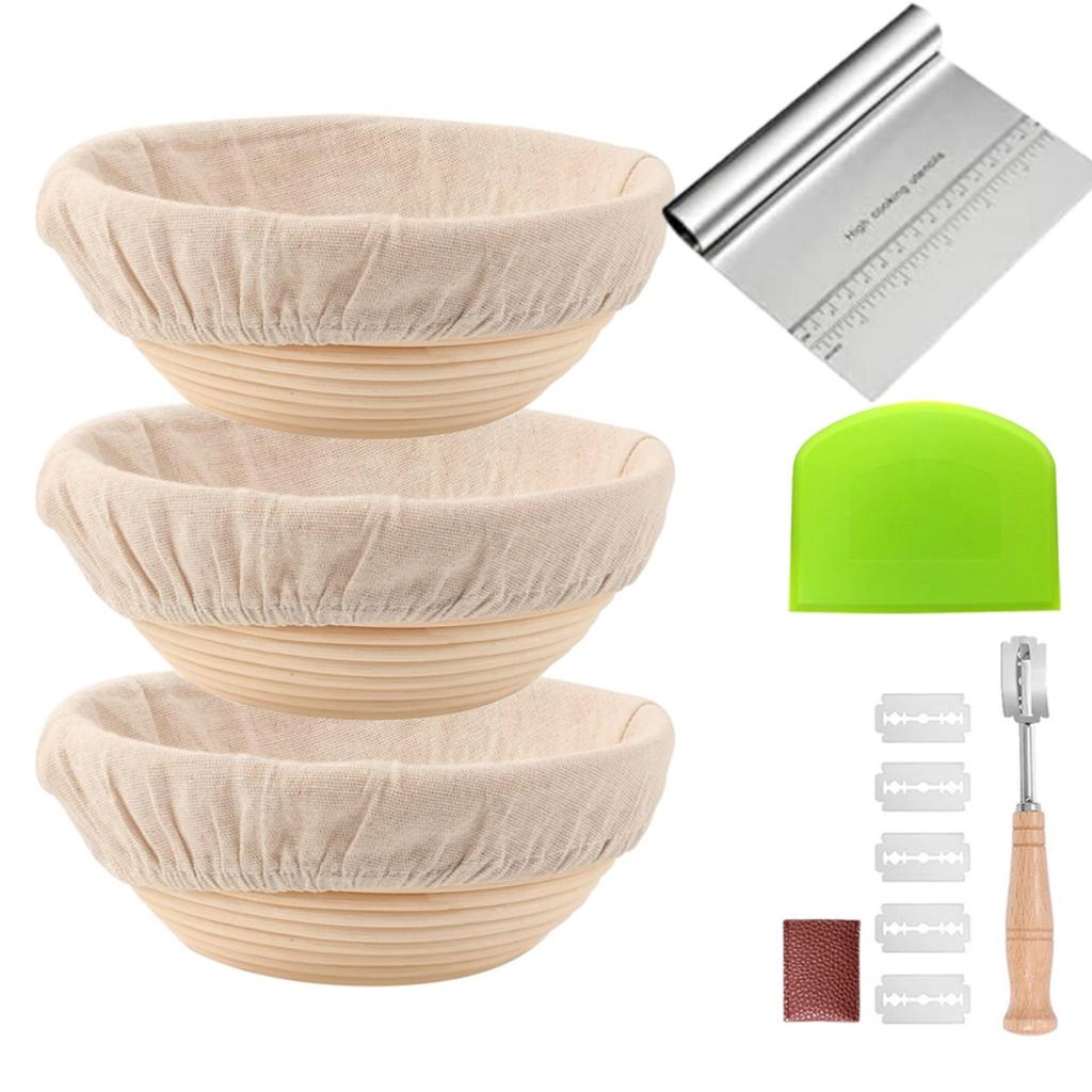 Bread Proofing Basket Set Sourdough Bread Making Supplies Baking Fermentation Basket Rattan Basket Gift Set (9 Inch, Round)