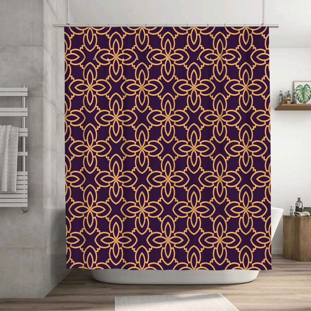 Purple and Gold Geometric Shower Curtain Decorative Bathroom Liner for Home Bath Accessories (69x72 in)