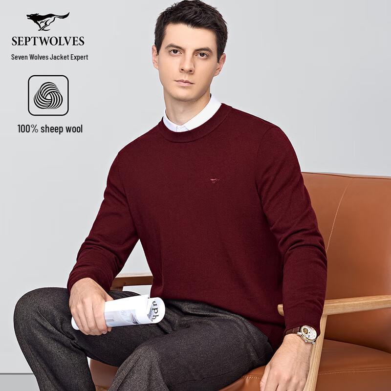 Septwolves Men's 100% Merino Wool Round Neck Sweater