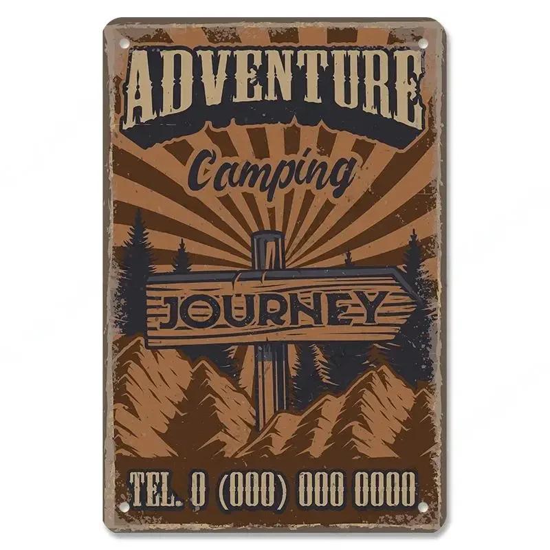 Camping  Adventure Plaques VintageMetal Tin Signs Plate Mountain Trip Campervan Tours Room Gym Sign Posters Wall Decor Travel