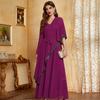 Muslim Dress Purple V-neck Double Layer Chiffon Sequins Irregular Slim Dress