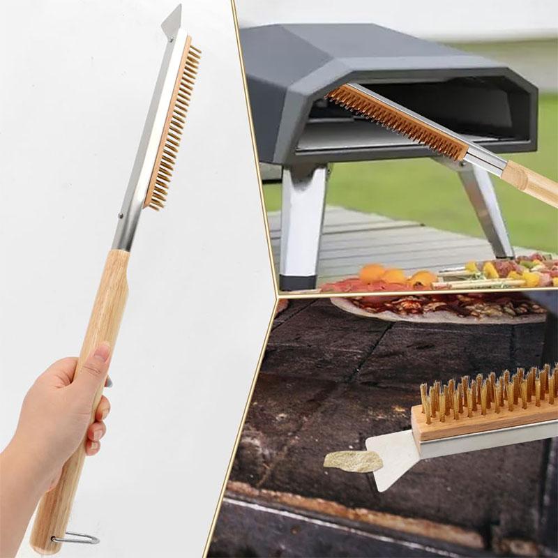 3Pcs Pizza Peel Kit with Oven Brush & Wheel Cutter 7/9 Inch Aluminum Perforated Long Handle Pizza Turning Peel Oven Accessories