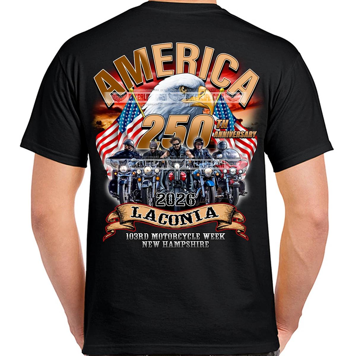 T-Shirt 2026 Laconia Motorcycle Week America Strong No Harley L