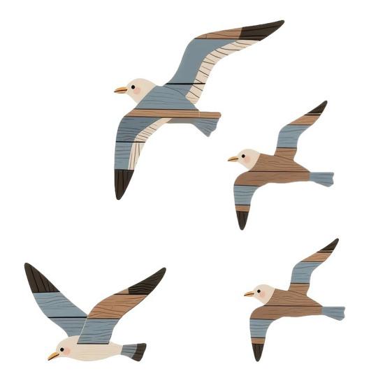 4Pcs/Set Seagull Wall Pendant Bright Feather Color Woodcarving Artwork Hand-painted Seagull