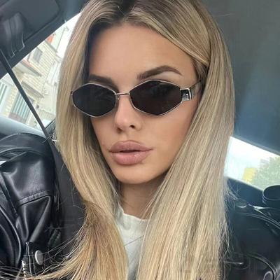 Moda poligonal feminino óculos de sol marca vintage losango senhoras óculos de sol tons único metal quadro punk eyewear