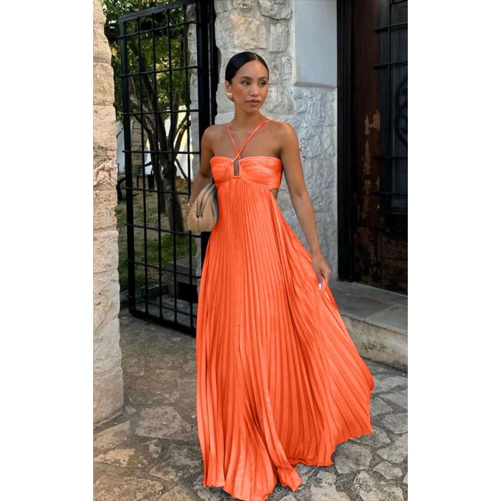Solid Color Tube Top Pleated Sleeveless Suspender Dress