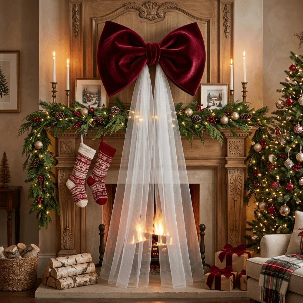 Ornaments Christmas Tree Topper Bow New Year Tree Bow with Long Tails Wedding