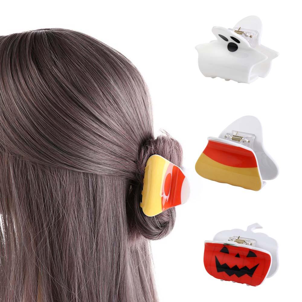 Cute Halloween Pumpkin Hair Claw Acrylic Korean Style Ghost Claw Clip Geometric Shark Clip Pumpkin Crab Clip Female/Girls