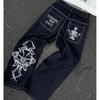 Calças Jeans Masculinas Y2K Hip Hop Góticas de Perna Larga Corte Amplo Streetwear Calças de Brim Calças Casuais