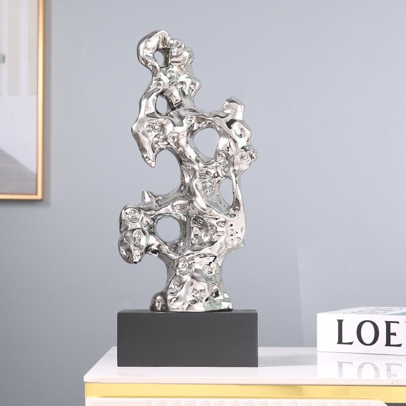 Harzornamente Gold Hohlgeschnitzte Steinstatue Taihuite Korallenskulptur Dekorative Figuren Heimdekoration Zubehör