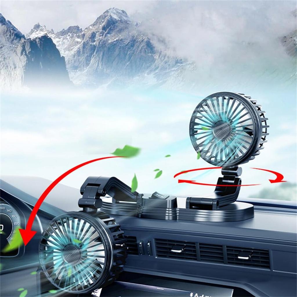 Car Fan Portable Two Head Electric Vehicle Mounted USB,360° Rotation Vehicle Fan 2 Speeds Strong Wind Circulation Fan Portable Electric Fan For Dashbo