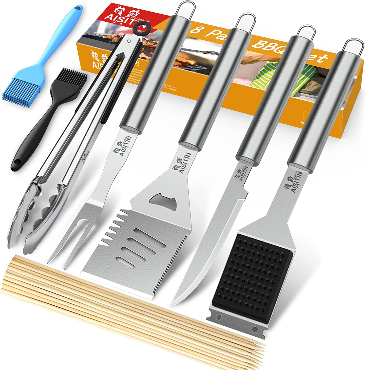 

Набор аксессуаров для барбекю 8 шт./набор, из нержавеющей стали, удлиненные наборы для барбекю, принадлежности для кемпинга, заднего двора, костра, кухни, пикника